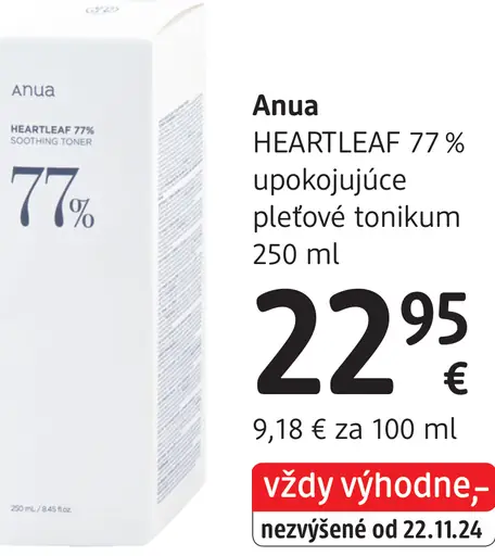 Anua HEARTLEAF 77 % upokojujúce pleťové tonikum