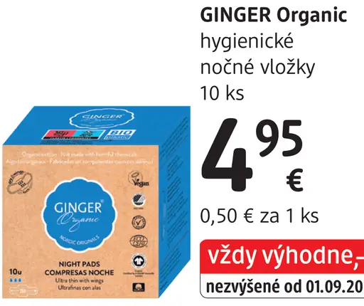 GINGER Organic hygienické nočné vložky