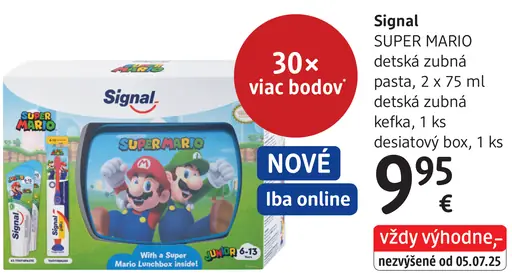 Signal SUPER MARIO detská zubná pasta so zubnou kefkou a boxom