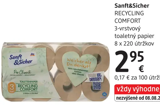 Sanft&Sicher Recycling Comfort 3-vrstvový toaletný papier