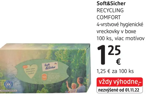 Soft&Sicher Recycling Comfort 4-vrstvové hygienické vreckovky