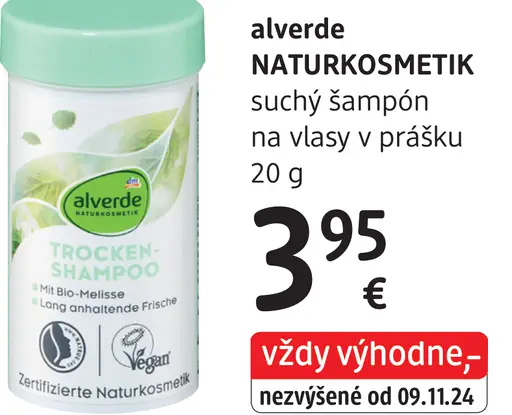Alverde Naturokosmetik suchý šampón na vlasy v prášku