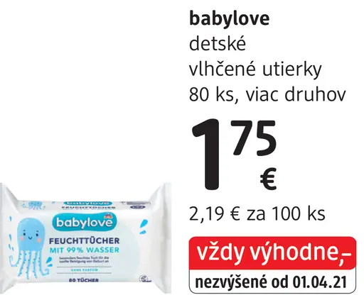 Babylove detské vlhčené utierky