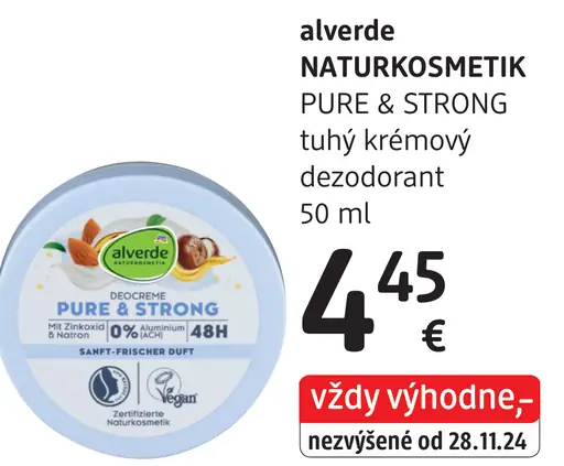 Alverde NATURKOSMETIK PURE & STRONG tuhý krémový dezodorant