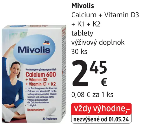 Mivolis Calcium + Vitamin D3 + K1 + K2 tablety