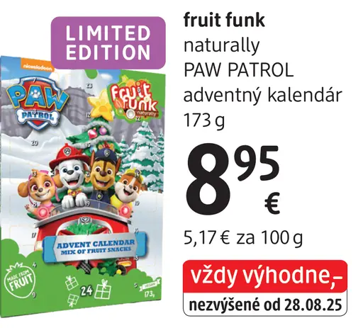 Fruit funk naturally PAW PATROL adventný kalendár