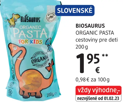BIOSAURUS ORGANIC PASTA cestoviny pre deti