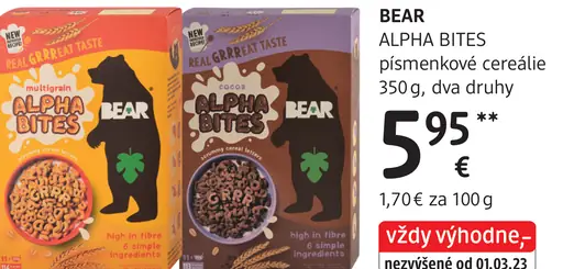 BEAR ALPHA BITES písmenkové cereálie
