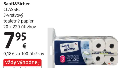 Sanft&Sicher CLASSIC 3-vrstvový toaletný papier