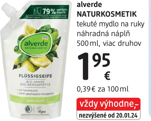 Alverde NATURKOSMETIK tekuté mydlo na ruky náhradná náplň