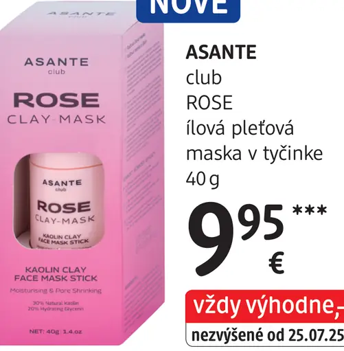 Asante club Rose ílová pleťová maska v tyčinke