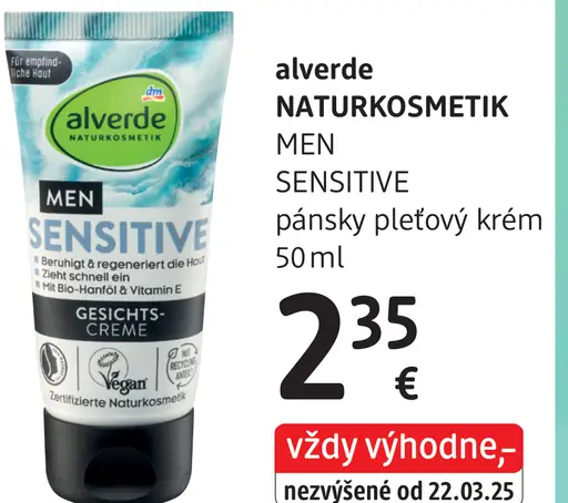 Alverde NATURKOSMETIK MEN SENSITIVE pánsky pleťový krém