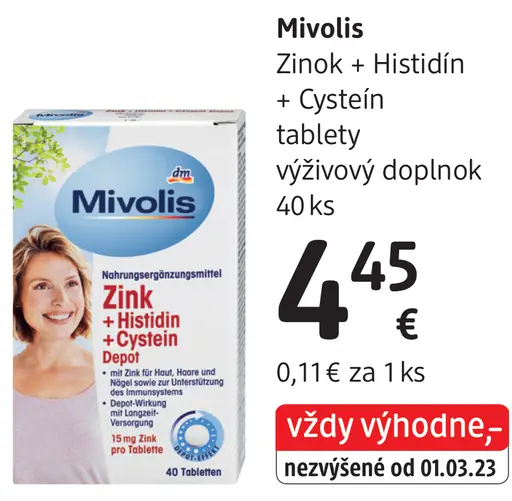 Mivolis Zinok + Histidín + Cystein tablety