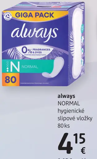 Always NORMAL hygienické slipové vložky