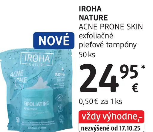 IROHA NATURE ACNE PRONE SKIN exfoliačné pleťové tampóny