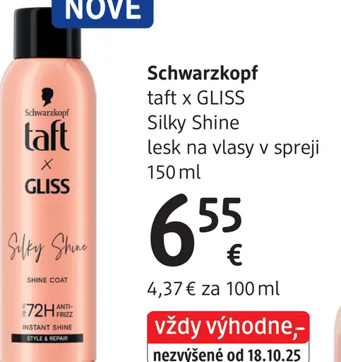 Schwarzkopf Taft x Gliss Silky Shine lesk na vlasy v spreji