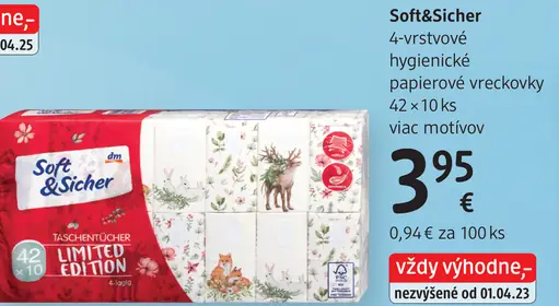 Soft&Sicher 4-vrstvové hygienické papierové vreckovky