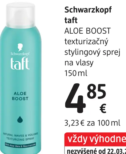 Schwarzkopf Taft Aloe Boost texturizačný stylingový sprej na vlasy