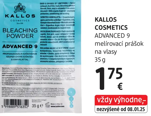 Kallos Cosmetics Advanced 9 melírovací prášok na vlasy
