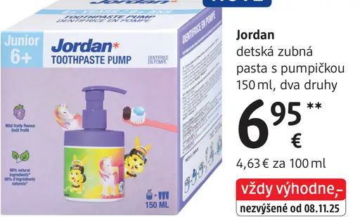 Jordan detská zubná pasta s pumpičkou