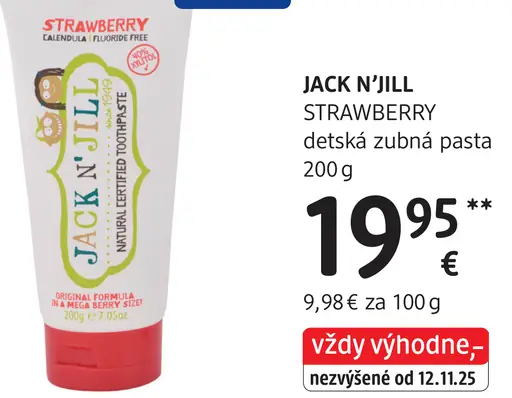 Jack N' Jill Strawberry detská zubná pasta
