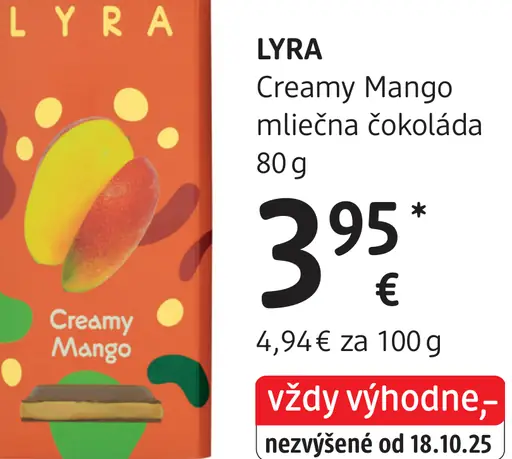 LYRA Creamy Mango mliečna čokoláda