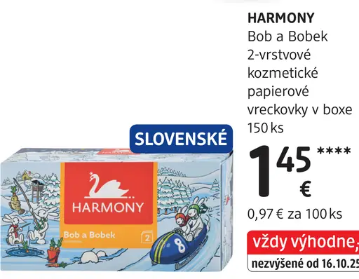 Harmony Bob a Bobek 2-vrstvové kozmetické papierové vreckovky
