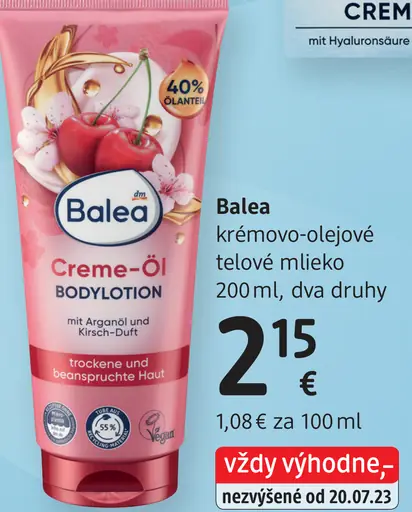 Balea krémovo-olejové telové mlieko