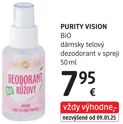 Purity Vision BIO dámsky telový dezodorant v spreji