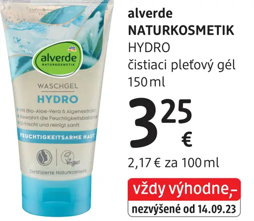 Alverde Naturkosmetik Hydro čistiaci pleťový gél