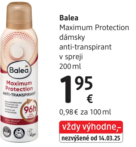 Balea Maximum Protection dámsky anti‑transpirant v spreji