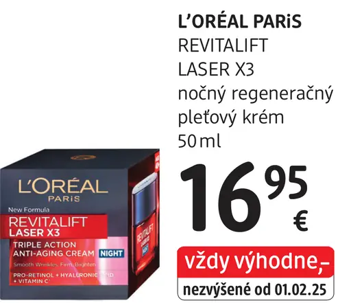 L’Oréal Paris Revitalift Laser X3 nočný regeneračný pleťový krém