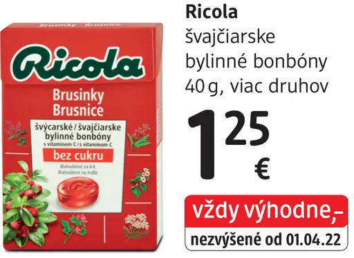 Ricola švajčiarske bylinné bonbóny