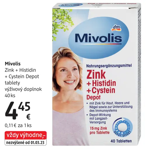 Mivolis Zink + Histidin + Cystein Depot tablety výživový doplnok