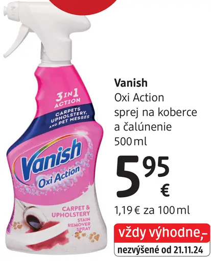 Vanish Oxi Action sprej na koberce a čalúnenie