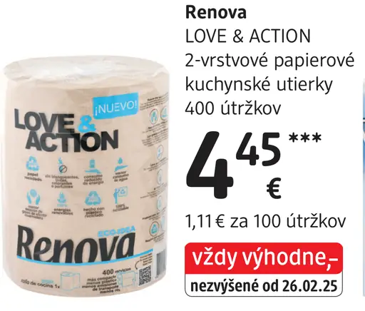 Renova Love & Action 2-vrstvové papierové kuchynské utierky