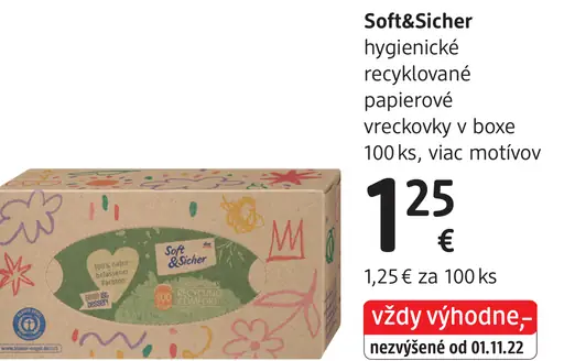 Soft&Sicher hygienické recyklované papierové vreckovky v boxe