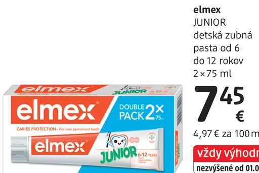 elmex® Junior detská zubná pasta pre deti od 6 do 12 rokov