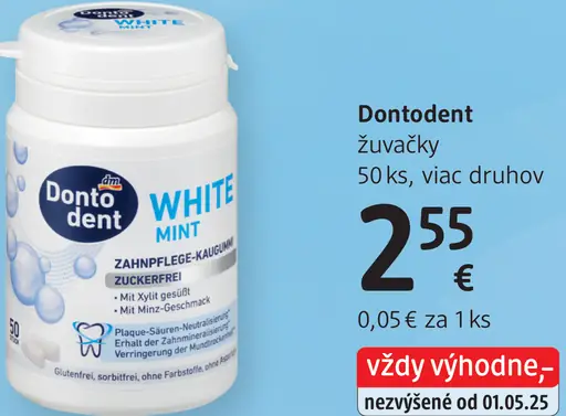 Dontodent žuvačky WHITE MINT