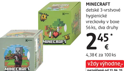 Minecraft detské 3-vrstvové hygienické vreckovky v boxe