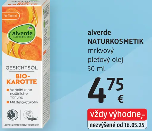 Alverde Naturokosmetik mrkvový pleťový olej