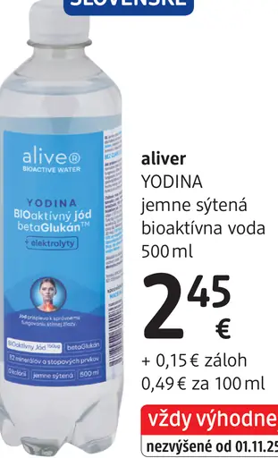 Alive Yodina jemne sýtená bioaktívna voda