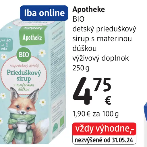 Apotheke BIO detský prieduškový sirup s materinou dúškou výživový doplnok