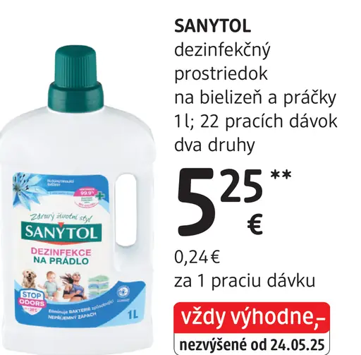 Sanytol dezinfekčný prostriedok na bielizeň a práčky