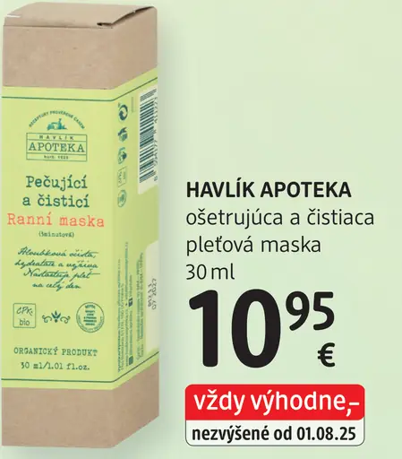 Havlík Apoteka ošetrujúca a čistiaca pleťová maska