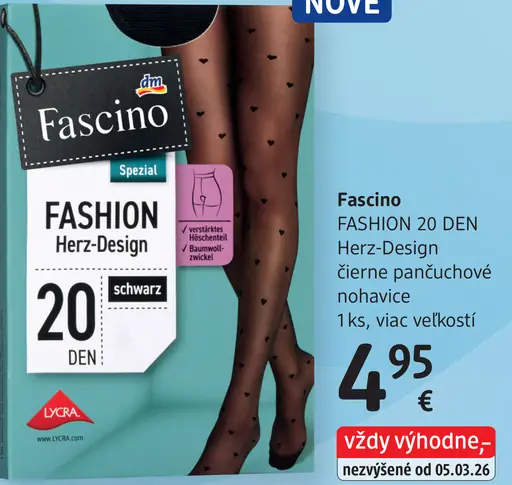 Fascino FASHION 20 DEN Herz-Design čierne pančuchové nohavice