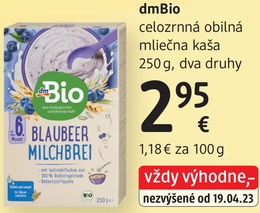 DmBio celozrnná obilná mliečna kaša