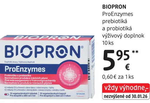 Biopron ProEnzymes prebiotiká a probiotiká výživový doplnok