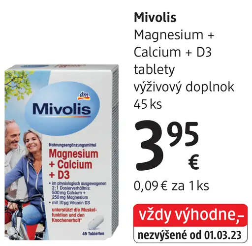 Mivolis Magnesium + Calcium + D3 tablety výživový doplnok