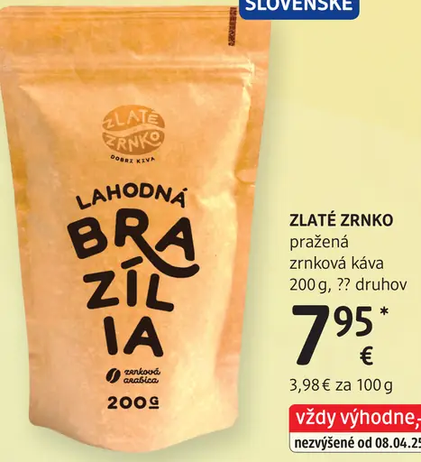 Zlaté Zrnko pražená zrnková káva Brazília